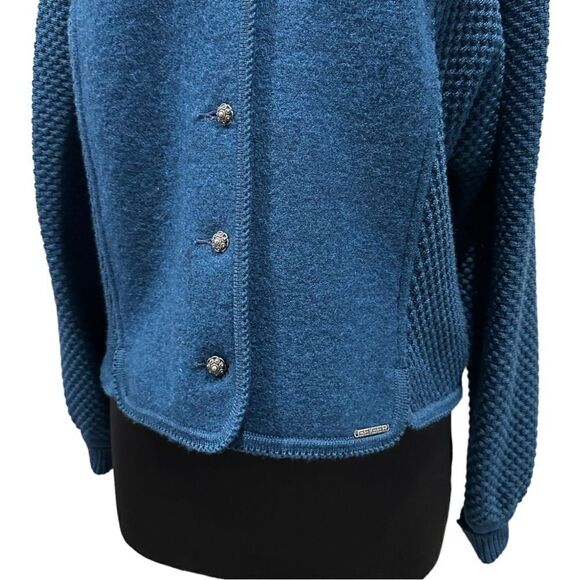 Geiger Collection Vintage Austrian Wool Cardigan Jacket Teal Blue Size 44 - Picture 3 of 16